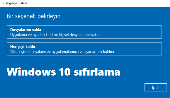windows 10 sıfırlama